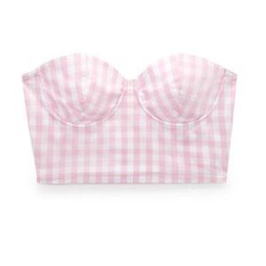 NWOT Zara Barbie Collection Pink Gingham Crop Top Size 34B